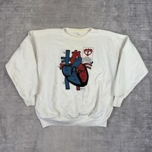 Vtg Anatomy Sweatshirt Mens Small White Heart And Stroke Foundation Crewneck 80s